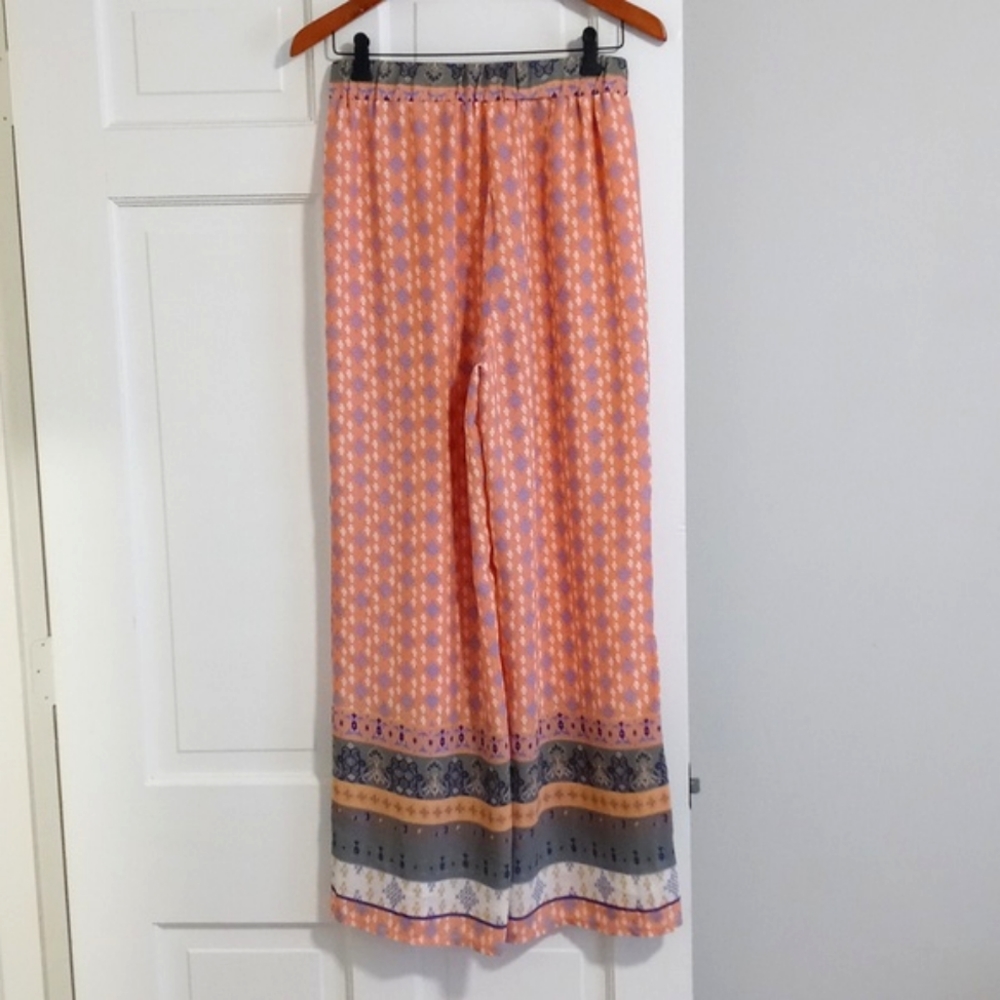 🌴Ellison🌴 - Coral Boho Wide-Leg Palazzo Pant - Picture 2 of 12
